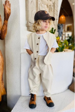 Unisex Laciel Yelek & Jean Krem Denim Takım